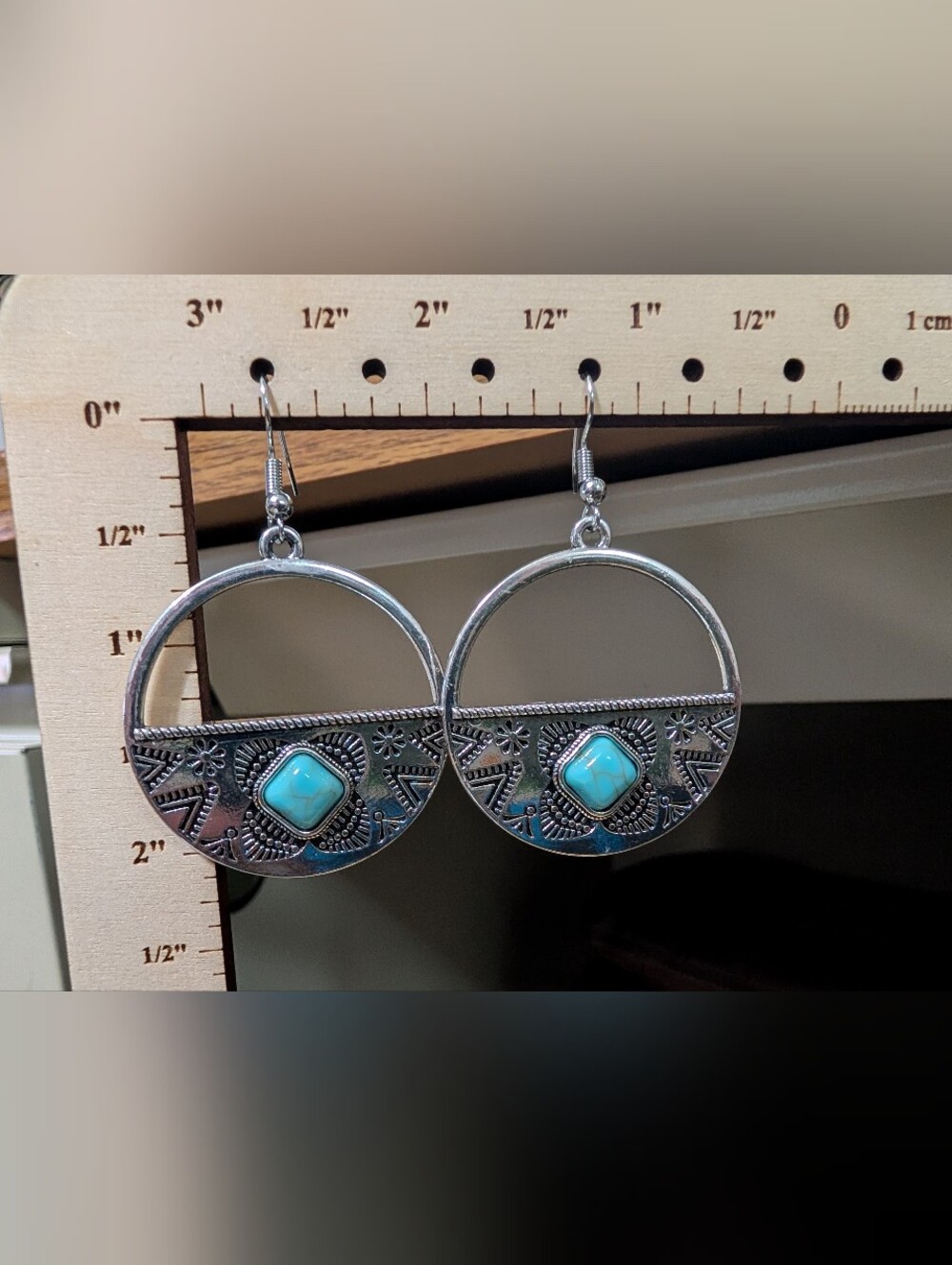 Silver-Tone Hoop Earrings with Turquoise Accent - Women Jewelry